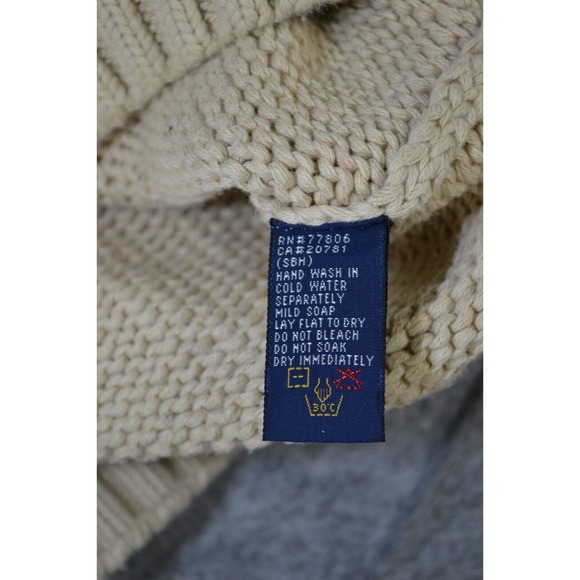 Vintage Tommy Hilfiger Sweater Mens L Ivory Cable Knit Cotton Crewneck Snowflake - Picture 14 of 14